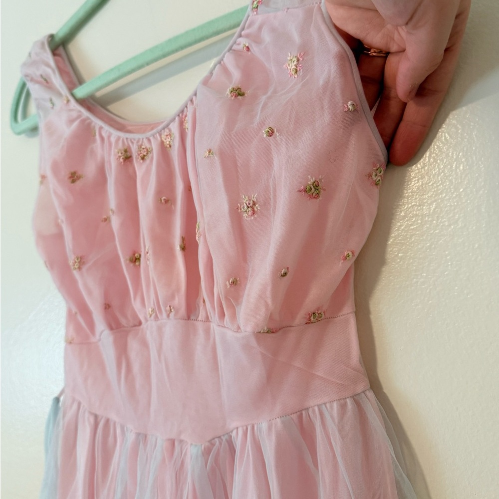 Vintage Gmc Nightgown Coquette Pink & Blue Pastel Ditsy Floral Embroidered XS - Picture 4 of 13